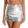 imageMetallic Shiny Skirts Y2K Low Waist Sparkly Rave Bodycon Mini Cargo Skirts with PocketSilver