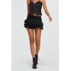 imageWomens Y2K Goth Skirt Low Waist Layered Ruffle Hem Short Mini Skirt Summer Cute Swing Skirt Lining ShortsBlack