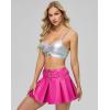 imageY2K Mini Skirt Buckle Belted High Waisted Pleated Flare PU Faux Leather Short Goth Skirts for WomenA Hot Pink