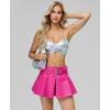 imageY2K Mini Skirt Buckle Belted High Waisted Pleated Flare PU Faux Leather Short Goth Skirts for WomenA Hot Pink