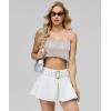imageY2K Mini Skirt Buckle Belted High Waisted Pleated Flare PU Faux Leather Short Goth Skirts for WomenA White