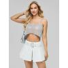 imageY2K Mini Skirt Buckle Belted High Waisted Pleated Flare PU Faux Leather Short Goth Skirts for WomenA White