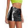 imageMetallic Shiny Skirts Y2K Low Waist Sparkly Rave Bodycon Mini Cargo Skirts with PocketBlack