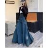 imageDenim Maxi SkirtCasual Long Skirts with Pocket for WomenBlue