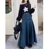imageDenim Maxi SkirtCasual Long Skirts with Pocket for WomenBlue