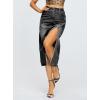 imageDenim Midi Skirt for Women  High Waisted Split Front Raw Slimming Aline Fit with Hugged HIPSBlack