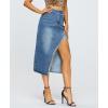 imageDenim Midi Skirt for Women  High Waisted Split Front Raw Slimming Aline Fit with Hugged HIPSBlue
