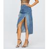 imageDenim Midi Skirt for Women  High Waisted Split Front Raw Slimming Aline Fit with Hugged HIPSBlue
