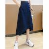 imageWomens Casual High Waisted Solid Button Up Asymmetrical Split Front Denim Jean ALine SkirtBlue