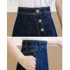 imageWomens Casual High Waisted Solid Button Up Asymmetrical Split Front Denim Jean ALine SkirtBlue