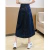 imageWomens Casual High Waisted Solid Button Up Asymmetrical Split Front Denim Jean ALine SkirtBlue