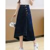 imageWomens Casual High Waisted Solid Button Up Asymmetrical Split Front Denim Jean ALine SkirtBlue