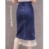 imageWomens Split Denim Skirt with Lace Stitching at HemBlue