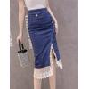 imageWomens Split Denim Skirt with Lace Stitching at HemBlue