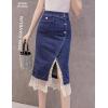 imageWomens Split Denim Skirt with Lace Stitching at HemBlue