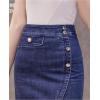 imageWomens Split Denim Skirt with Lace Stitching at HemBlue