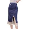 imageWomens Split Denim Skirt with Lace Stitching at HemBlue