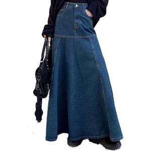 imageDenim Maxi SkirtCasual Long Skirts with Pocket for WomenBlue