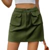 imageWomen Denim Skirt Y2K Mini Cargo Skirt with Pockets Low Waist Button Bodycon Jean SkirtArmy Green