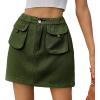 imageWomen Denim Skirt Y2K Mini Cargo Skirt with Pockets Low Waist Button Bodycon Jean SkirtArmy Green