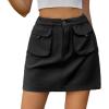 imageWomen Denim Skirt Y2K Mini Cargo Skirt with Pockets Low Waist Button Bodycon Jean SkirtBlack