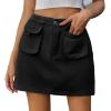 imageWomen Denim Skirt Y2K Mini Cargo Skirt with Pockets Low Waist Button Bodycon Jean SkirtBlack