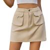imageWomen Denim Skirt Y2K Mini Cargo Skirt with Pockets Low Waist Button Bodycon Jean SkirtKhaki