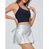 imageWomens Metallic Skirt  High Waist Party Goth Mini Skirt with BeltsSilvery