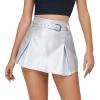 imageWomens Metallic Skirt  High Waist Party Goth Mini Skirt with BeltsSilvery