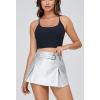 imageWomens Metallic Skirt  High Waist Party Goth Mini Skirt with BeltsSilvery