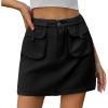 imageWomen Denim Skirt Y2K Mini Cargo Skirt with Pockets Low Waist Button Bodycon Jean SkirtBlack