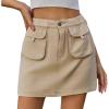 imageWomen Denim Skirt Y2K Mini Cargo Skirt with Pockets Low Waist Button Bodycon Jean SkirtKhaki