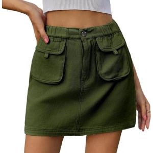 imageWomen Denim Skirt Y2K Mini Cargo Skirt with Pockets Low Waist Button Bodycon Jean SkirtArmy Green