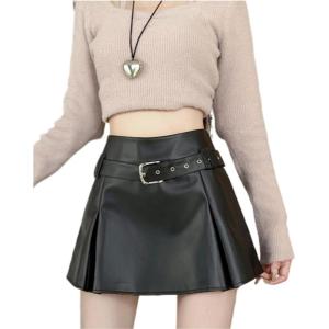imageWomens Metallic Skirt  High Waist Party Goth Mini Skirt with BeltsBlack