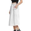 imageWomens Casual High Elastic Waist Pleated ALine Midi Skirt with Pocket for Work ampamp DailyWhite