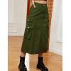 imageWomen Denim Cargo Skirt  Elastic Waist Button Maxi Jean Skirt with Y2K Flap PocketsArmy Green