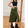 imageWomen Denim Cargo Skirt  Elastic Waist Button Maxi Jean Skirt with Y2K Flap PocketsArmy Green