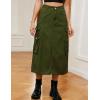 imageWomen Denim Cargo Skirt  Elastic Waist Button Maxi Jean Skirt with Y2K Flap PocketsArmy Green