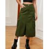 imageWomen Denim Cargo Skirt  Elastic Waist Button Maxi Jean Skirt with Y2K Flap PocketsArmy Green