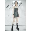 imageWomens Trendy Plaid Dress Adjustable Straps Drawstring Hem Suspender Bodycon Mini Overall Slip DressBlack