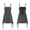imageWomens Trendy Plaid Dress Adjustable Straps Drawstring Hem Suspender Bodycon Mini Overall Slip DressBlack