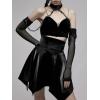 imageGoth High Waisted Faux Mini Leather Skater ALine Flared Rave Skirt for Punk Rock Y2K WomenBlack