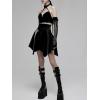 imageGoth High Waisted Faux Mini Leather Skater ALine Flared Rave Skirt for Punk Rock Y2K WomenBlack