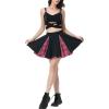 imageKisidoo Gothic Skirts Cute High Elastic Waisted Plaid Kilts for Women Trendy Hem Flared Knee Length Mini Skater SkirtA Hot Pink Plaid