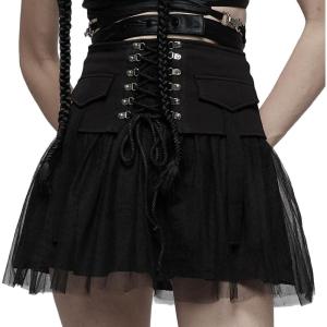 imageGoth Mini Tulle Lace Skater High Waist ALine Flared Rave Skirt for Punk Rock WomenBlack