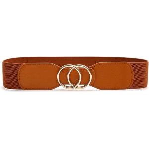 imageKisidoo Womens Wide Stretchy Cinch Belt with Double ORing 2 Inch Vintage Chunky Buckle Belts Brown