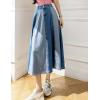 imageKisidoo Womens Long Patchwork Denim Skirt  Contrast High Waist Flared Aline Flare Jean Skirt with PocketsBlue