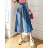imageKisidoo Womens Long Patchwork Denim Skirt  Contrast High Waist Flared Aline Flare Jean Skirt with PocketsBlue