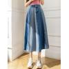 imageKisidoo Womens Long Patchwork Denim Skirt  Contrast High Waist Flared Aline Flare Jean Skirt with PocketsBlue
