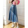imageKisidoo Womens Long Patchwork Denim Skirt  Contrast High Waist Flared Aline Flare Jean Skirt with PocketsBlue